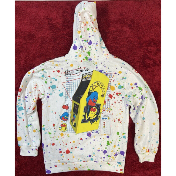 Pacman Arcade Game High Scorer Hoodie Rainbow Dots Sweatshirt M(12) Juniors Tag - Picture 5 of 8